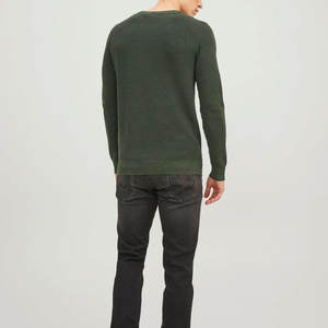 Pull à col rond en laine et coton à manches longues personnalisable pour hommes, pull tricoté d'hiver imprimé avec logo personnalisé - Product Image 3