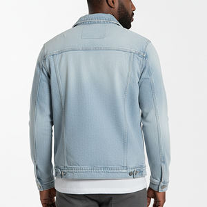 Veste en jean pour homme de haute qualité au design vintage bleu clair délavé Streetwear Col rabattu Veste lourde - Product Image 5
