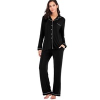 Ensembles de pyjama en polyester pour femmes, taille élastique, manches longues, vêtements de nuit, robe de nuit