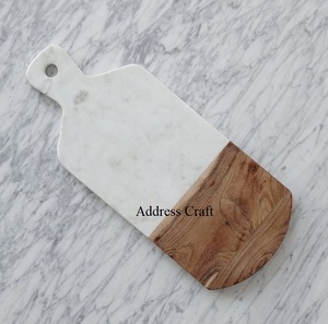 Tabla de quesos de mármol y madera de alta calidad, herramientas de cocina de madera de mármol multifuncional, bloques de cortar de forma redonda con mango largo - Product Image 5