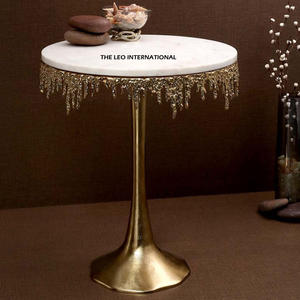 Table d'appoint de luxe en marbre avec bord irrégulier doré Table d'appoint à base de métal pour salon chambre - Product Image 1