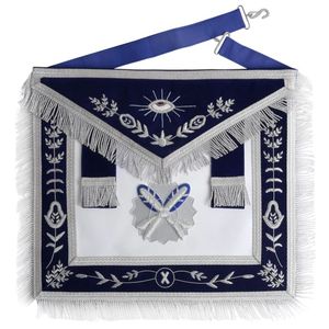 Tablier de secrétaire de luxe écologique bleu marine avec franges et languettes latérales pour broderie, point de croix et travaux d'aiguille - Product Image 2