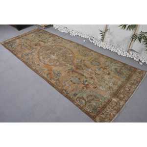 พรมตุรกีขนาด 3.7x9.7 ฟุต, พรมวินเทจแบบ Runner, พรมขอบสีน้ำตาลเบจ - Product Image 4