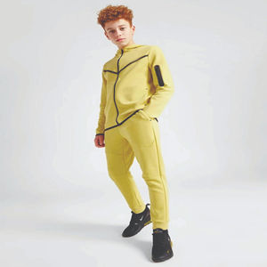 Custom Brand Logo 69% Cotton 31% Polyester Yellow Boys <b>Tech</b> Fleece Tracksuit Full Zip Hoodie Joggers Sweatpants Sweatsuit - Product Image 1