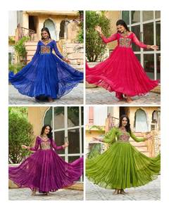 Navratri colección especial Leheriya Anarkali vestido telas vestido pesado Faux Blooming Georgette mangas completamente mangas trabajo - Product Image 6