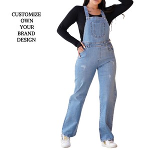 Mono de pierna ancha para mujer 2024, mono sin mangas para chicas adolescentes, ropa de tela vaquera rasgada, monos, pantalones vaqueros de lujo para mujer - Product Image 1