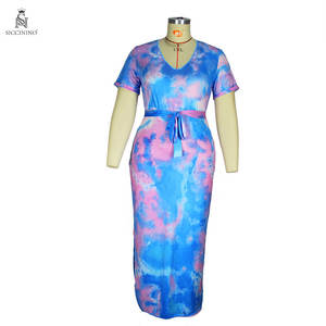 Robe décontractée grande taille pour femme, imprimée tie-dye, col rond, maxi, crochetée, zippée, drapée, respirante, naturelle, pour les loisirs, vente en gros - Product Image 6