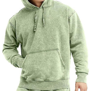 Acid Wash French Terry 400G algodón bordado OEM personalizado hombres sudaderas con capucha pulóver estilo palangre transpirable hombre Sudadera con capucha - Product Image 1