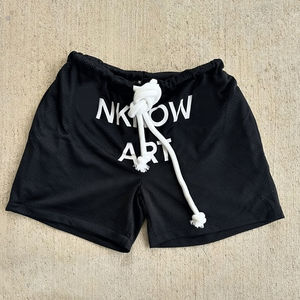 Short en coton avec logo brodé personnalisé de haute qualité pour hommes ourlet brut bord coupé lavage respirant Gym Fitness course Streetwear - Product Image 3