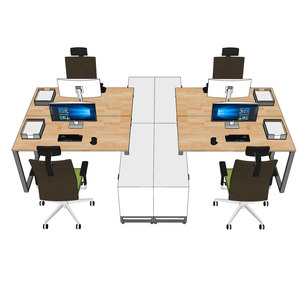 Set of 4 Minimalist Luxury Modern <b>Desks</b> with Cabinets 340x240cm Rubber Wood Steel Iron Legs HBRT082 for <b>Study</b> or Office Use - Product Image 2