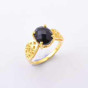 Elegant Onyx Stone Gold Plated <b>Ring</b> For Women | Designer Floral Cut Fashion Jewelry <b>Statement</b> <b>Ring</b> - Product Image 3