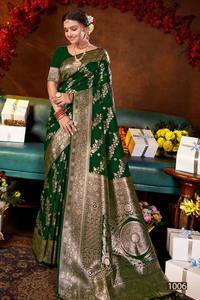 Elegantes Saris Indios Modernos Hechos a Mano para Novia, de Satén de Seda, con Bordado Exquisito, Detalles Ornamentales de Zari, Lujosos y Sin Arrugas - Product Image 6