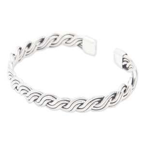 Bracelet de manchette en argent sterling en forme de tresse traditionnelle classique de conception minimaliste Boho en gros - Product Image 2