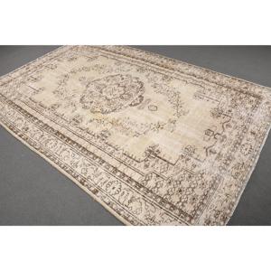 Turkish 6.2x9.3 ft Rug, Vintage Rug, <b>Brown</b> Abstract <b>Wool</b> Rug - Product Image 1
