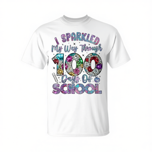 Camiseta para Niñas para el 100º Día de Clases, Celebra los 100 Días de Escuela con Brillo y Destellos, Artículo Promocional - Product Image 2
