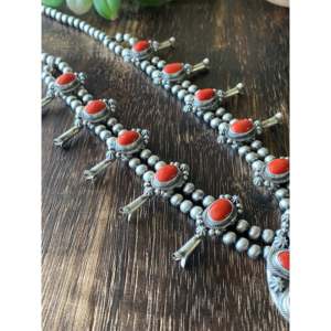 Thomas Francisco Mediterranean Coral & Sterling <b>Silver</b> Squash Blossom <b>Necklace</b> <b>Set</b> - Product Image 6