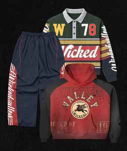 Custom Logo Winter Streetwear for Acid Wash Flared Sweat Suit Distressed Embroidery <b>Applique</b> 100% Cotton Breathable - Product Image 5