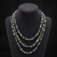 Collar de Piedra Jaspe Zebra Natural con Cadena de Plata 925, Estilo Boho con Cuentas de Cristal, 80cm, Bañado en Rodio, Venta al Por Mayor para Mujeres