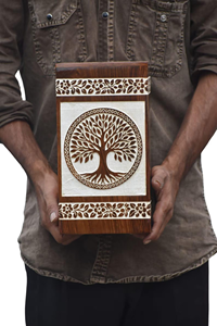 Handmade Tree of Life Wooden Cremation Urn <b>Floral</b> Inlay Memoria Keepsake <b>Box</b> Cremation urns For Adult Ashes - Product Image 2