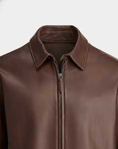 เสื้อแจ็คเก็ตบอมเบอร์หนังแกะแท้สีน้ำตาลเข้มสำหรับผู้ชาย สไตล์คลาสสิก ปกเสื้อเชิ้ต ผ้านุ่ม สวมใส่สบาย ดูดี มีสไตล์ เป็นมิตรกับสิ่งแวดล้อม ทรงเข้ารูป - Product Image 4