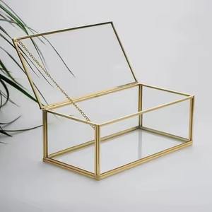 Boîte de rangement pour bijoux en verre de luxe moderne, cadre en laiton doré, accessoires en métal, vitrine, décoration intérieure, emballage inclus - Product Image 1