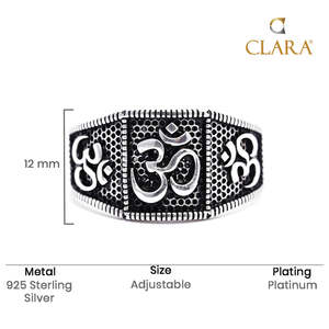 NOVAMART Fine Buy Premium 925 Pure Sterling <b>Silver</b> <b>Rings</b> for <b>Men</b> Boho Style Geometric Pattern Oval Cut Diamond Rhodium Statement - Product Image 5