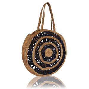 Jute Round <b>Boho</b> Tote <b>Bag</b> with Geometric Pattern Long Handle Open Closure Customized Size Beach Shopping <b>Bag</b> - Product Image 3