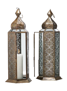 Lanterne marocaine élégante et moderne en métal gravé à la main pour l'éclairage de l'hôtel Ramadan Lanterne décorative au sol/à suspendre - Product Image 6
