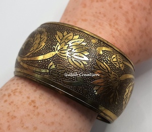 Vintage Etchnic Style Wide <b>Flower</b> <b>Bracelet</b> Chunky Brass Fashion Bangle - Product Image 2