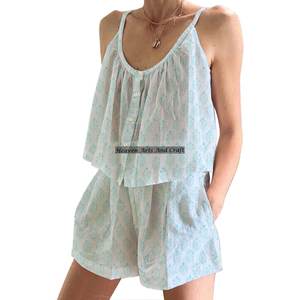 Conjunto de Pijama con Pantalones Cortos Estampados a Mano, Conjunto de Pijama sin Mangas con Tirantes Ajustados y Estampado Floral para Mujer, Primavera/Verano - Product Image 6