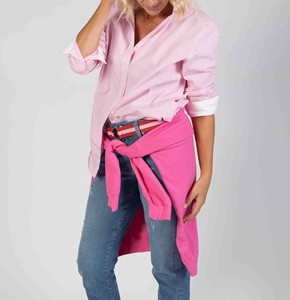 Chemisier d'été en coton pour femme, col rabattu, boutonnage frontal, poignets élégants, rayé, décontracté, pour le travail, écologique, haute qualité - Product Image 5