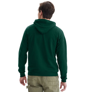 Men's Dark Green Hooded Sweatshirt Regular Fit Casual Solid Color Fleece Knitted Pullover with Front Pocket Autumn Wear - Product Image 2