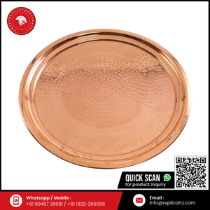 Plateau de service en cuivre martelé artisanal de qualité supérieure |   Assiette décorative de 14 pouces au design traditionnel, durable, pour la cuisine et la salle à manger - Product Image 6