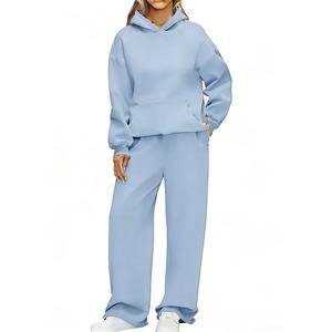 Ensemble deux pièces confortable et décontracté pour adolescents, grande taille, automne-hiver : sweat à capuche et pantalon large à carreaux doublé, manches longues amples - Product Image 1