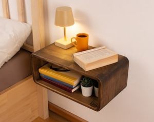 KALATRI-Mesita de noche flotante de pared hecha a mano, muebles de dormitorio modernos de madera, almacenamiento ecológico, sala de estar, apartamento - Product Image 3