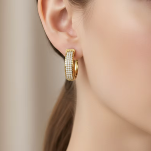 Pendientes de Aro de Oro de 14K con Tres Hileras de Diamantes Naturales Radiantes para Mujer - Product Image 5