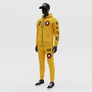 ชุดกีฬาฟิตเนสเทคฟลีซ ชุดวอร์มเทรนนิ่งแบบสองชิ้นสำหรับทุกเพศ ชุดลำลองมีฮู้ดสำหรับวิ่งออกกำลังกาย ระบายอากาศได้ดี พร้อมแผ่นปะ PVC - Product Image 2