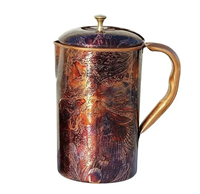 Carafe en cuivre martelé et sculpté à 100 %, avec logo personnalisé, robuste, style nautique, poignée en cuivre pur, plaqué or, cadeau d'affaires, Inde