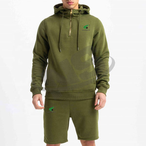 ชุดเซ็ตเสื้อฮู้ดดี้และกางเกงขาสั้นผู้ชายขายดี รับสกรีนโลโก้ ผ้าฝ้าย 100% สีพื้น ทรงหลวม สไตล์ลำลองสำหรับฤดูร้อน ชุดกีฬา ขายส่ง - Product Image 3