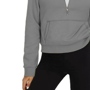 Sudadera de mujer con cremallera de un cuarto, estilo casual urbano, hombros caídos, transpirable, ecológica, de punto grueso - Product Image 4