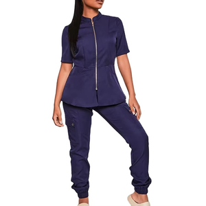 Ensemble haut et pantalon pour femmes nouveau design Ensembles d'uniformes à manches courtes Uniforme médical à fermeture éclair à la mode - Product Image 6