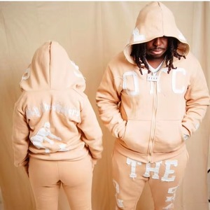 Conjunto de Sudadera con capucha y pantalón bordado con cremallera completa Fabricantes profesionales Nuevo diseño Personalizado Peso pesado 500 GSM - Product Image 3