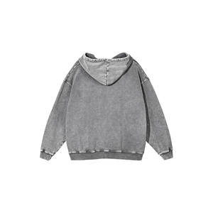 Sudadera con capucha lavada pesada personalizada al por mayor, Sudadera con capucha con cremallera lavada con ácido desgastada vintage mezclada con algodón para hombre - Product Image 6