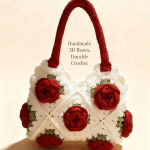 Bolso de Ganchillo Hecho a Mano para Mujer, Serie Rosa, Bolso de Moda para Abuela, Bordado, Abierto, para Ocio y Vacaciones - Product Image 3