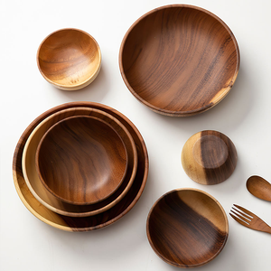 Thailand Acacia <b>Wooden</b> Serving Bowls Flat Bottom Retro Large Natural Salad Polished Lightweight Handmade MULTI CRAFT - Product Image 2