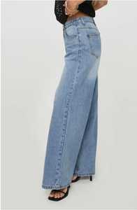 Pantalon évasé Palazzu en denim 100% coton, taille moyenne, coupe ample, décoration à boutons, mode simple pour le printemps/l'été - Product Image 5