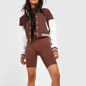 Veste bomber en laine de haute qualité sur mesure, manches en cuir véritable, vente chaude 2024, veste bomber pour femmes sur mesure - Product Image 5