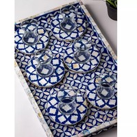 Bandejas indias de madera para servir Juego de bandejas de madreperla de tendencia en muchos colores Muchos propósitos con artículos y utensilios indios