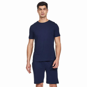 Venta caliente Conjuntos de verano para hombre en tela de algodón Color azul Medias mangas O Cuello Verano Conjuntos al aire libre para adultos de talla grande - Product Image 1