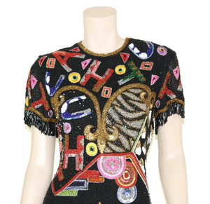 Elegante vestido Vintage de malla polivinílica con cuello redondo, vaina de longitud de té, estampado bordado de cristal, lentejuelas, rebordear, Media manga, cóctel recto - Product Image 5